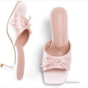 Satin Kitten Heel Mule Sandals with Bow Detail for Wedding Party